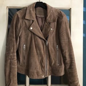 Brown Suede Moto Jacket with Zipper Sleeves